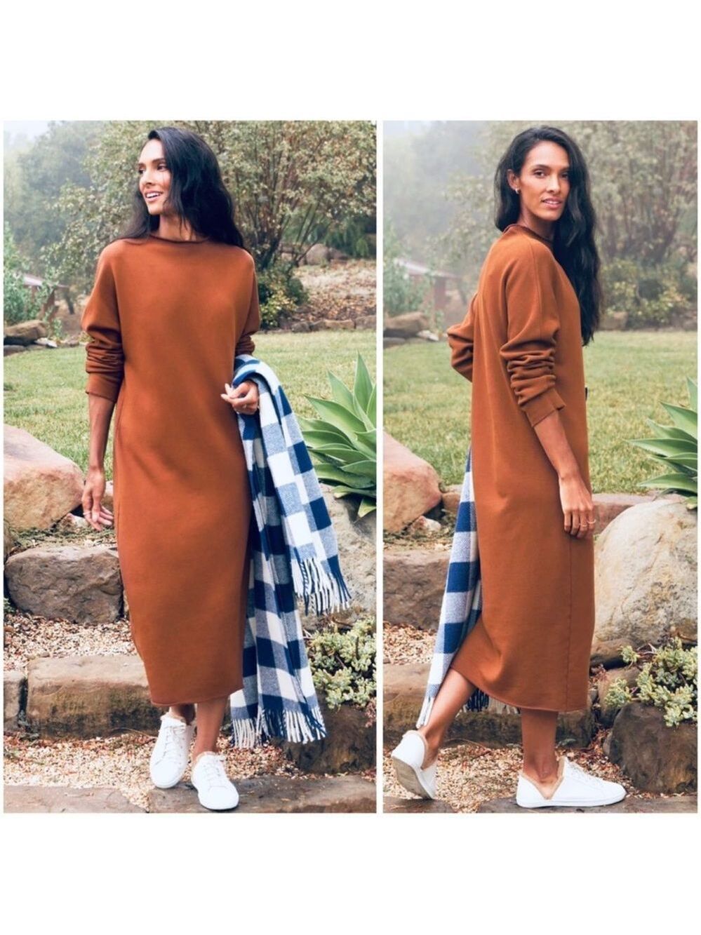 NEW Frank & Eileen Isabelle Sweatshirt Midi Dress Cinnamon Brown Small